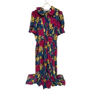 Ms Chaus‎ Belted Maxi Dress Multicolor Floral Womens Size 18 Short Sleeve